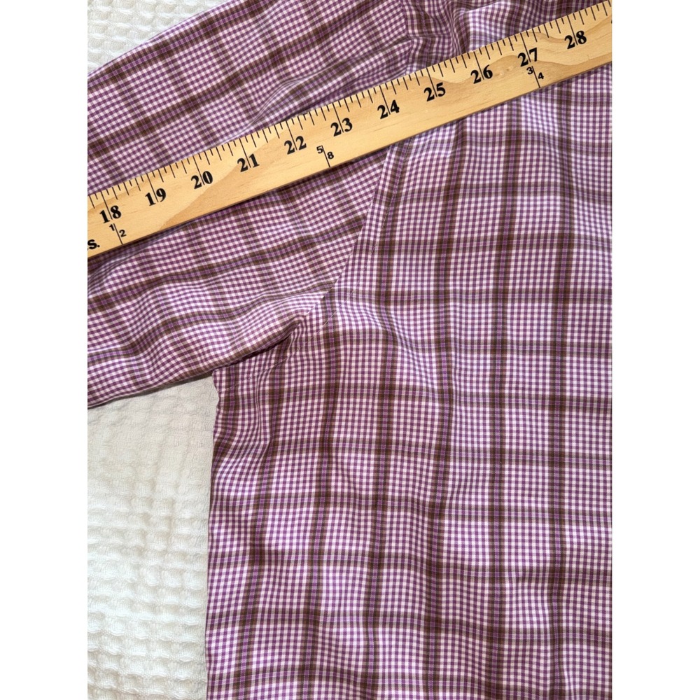 Peter Millar Button Down Shirt Mens XL Purple Brown Plaid Long Sleeve Cotton - Picture 6 of 8
